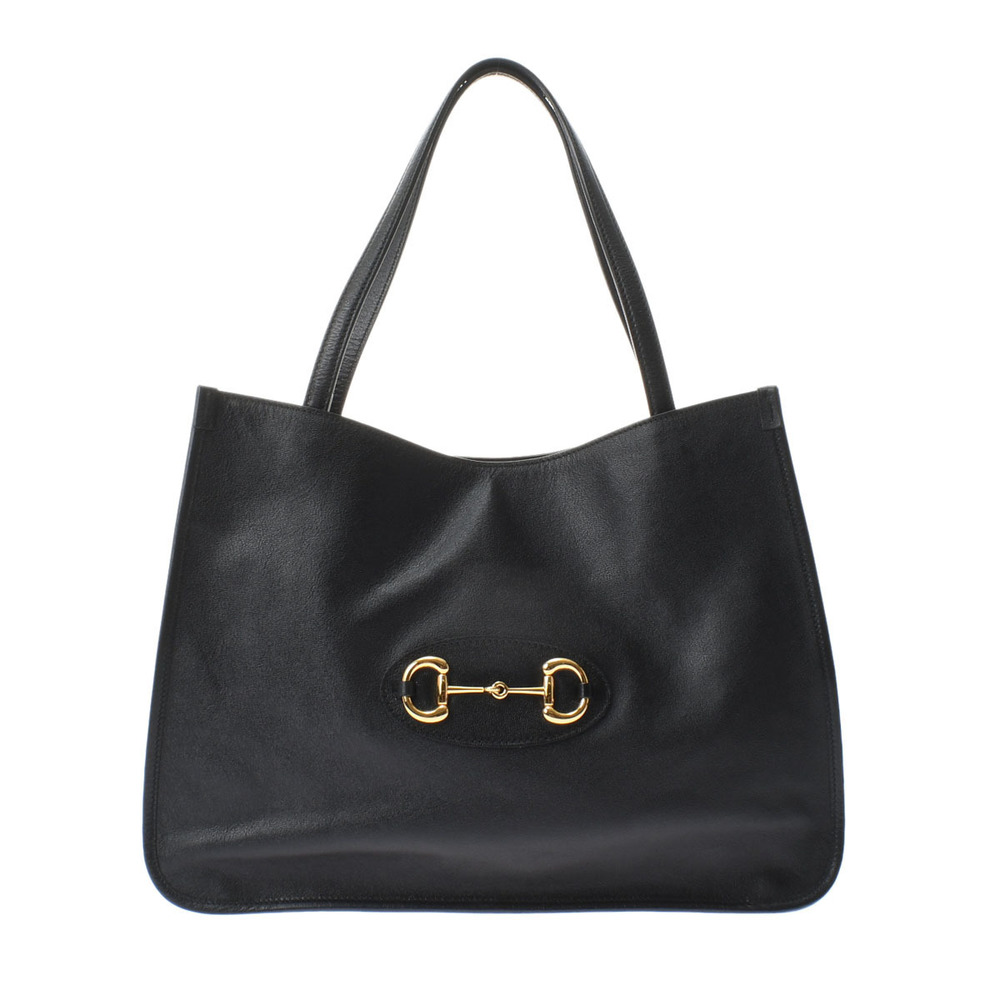 Gucci Horsebit Black Gold Hardware Leather Tote Bag